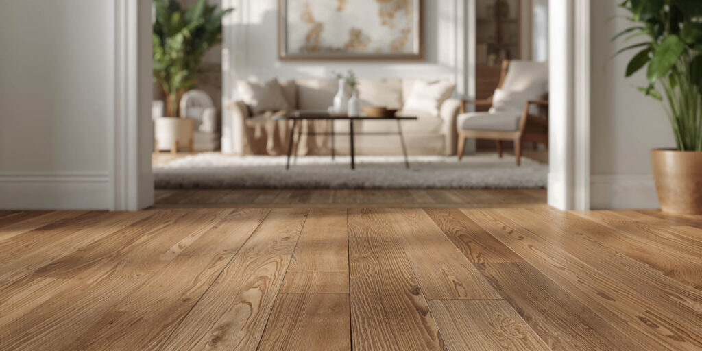 Interior home flooring with wood planks, durability for residential spaces, Earth Day