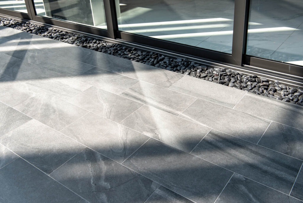 beautiful terrace, grey floor tile outdoor